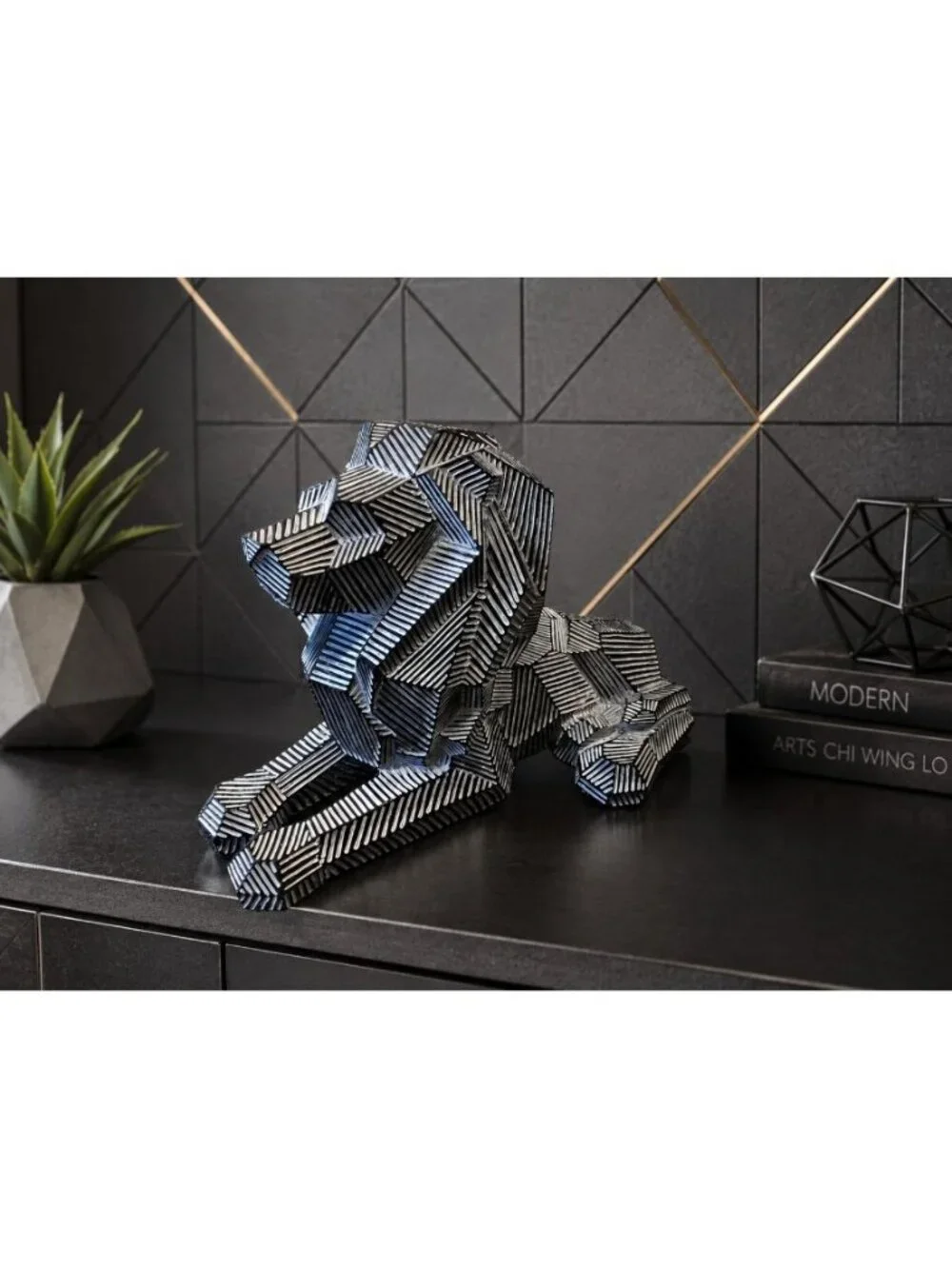 New Large Modern Geometric Lion Abstract Statue Figurine Art Deco Room Decor